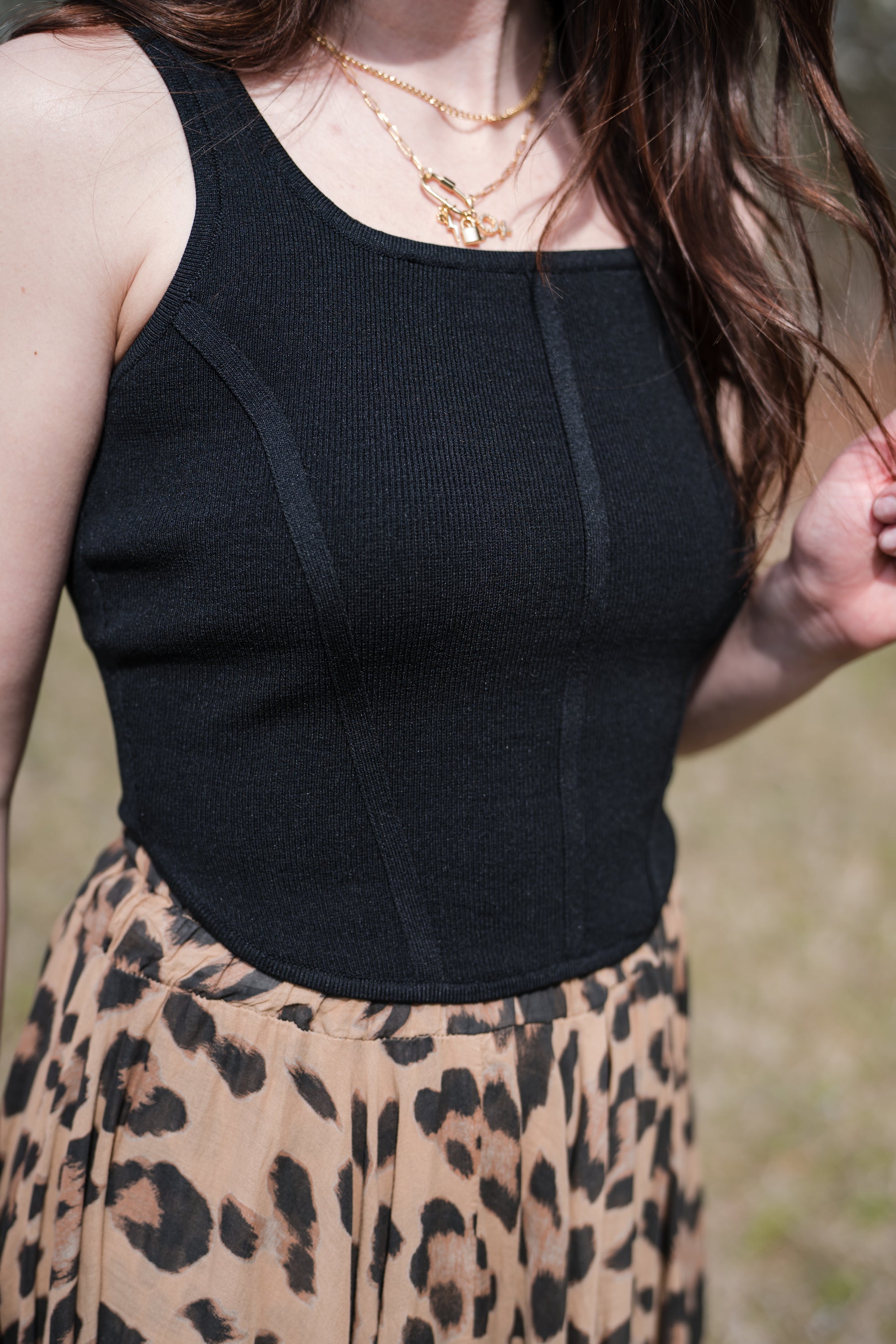 Corseted Cropped Tank Top in Black