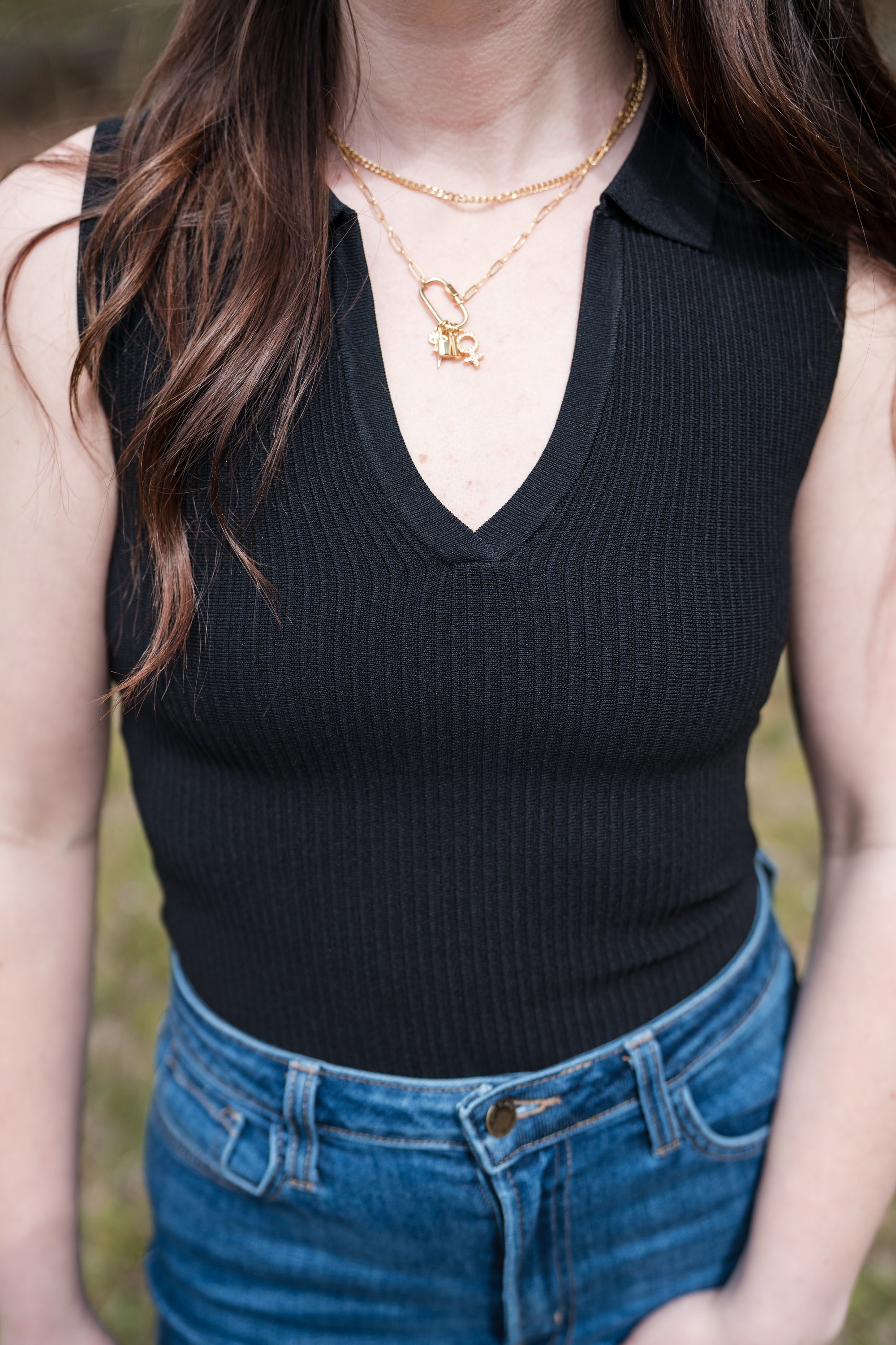 Collared Tank Top in Black