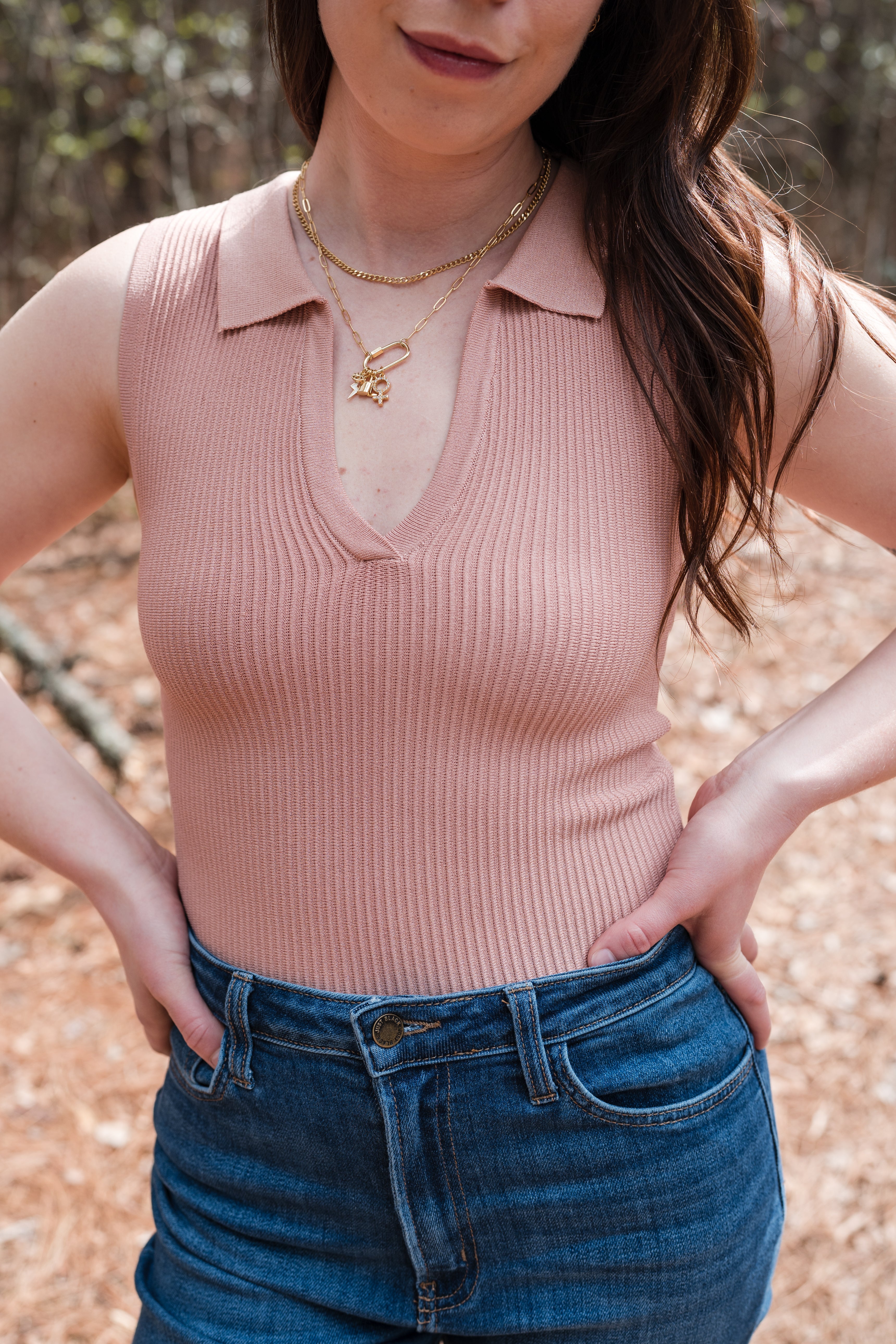 Collared Tank Top in Pale Mauve