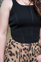 Corseted Cropped Tank Top in Black