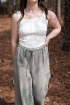 Corseted Cropped Tank Top in Off-White