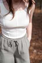 Corseted Cropped Tank Top in Off-White