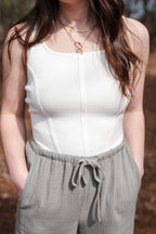 Corseted Cropped Tank Top in Off-White
