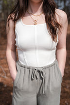 Corseted Cropped Tank Top in Off-White