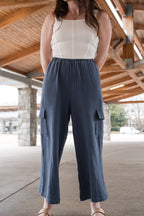 Wide Legged Gauze Bottoms With Pocket Detail