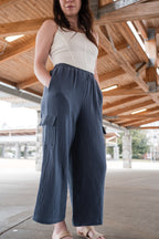 Wide Legged Gauze Bottoms With Pocket Detail