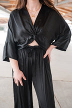 Front Knot Cropped Blouse in Black