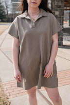 Collared V-Neck Cotton Short Sleeve Dress