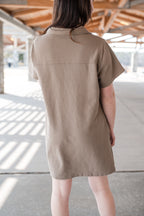 Collared V-Neck Cotton Short Sleeve Dress