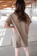 Collared V-Neck Cotton Short Sleeve Dress