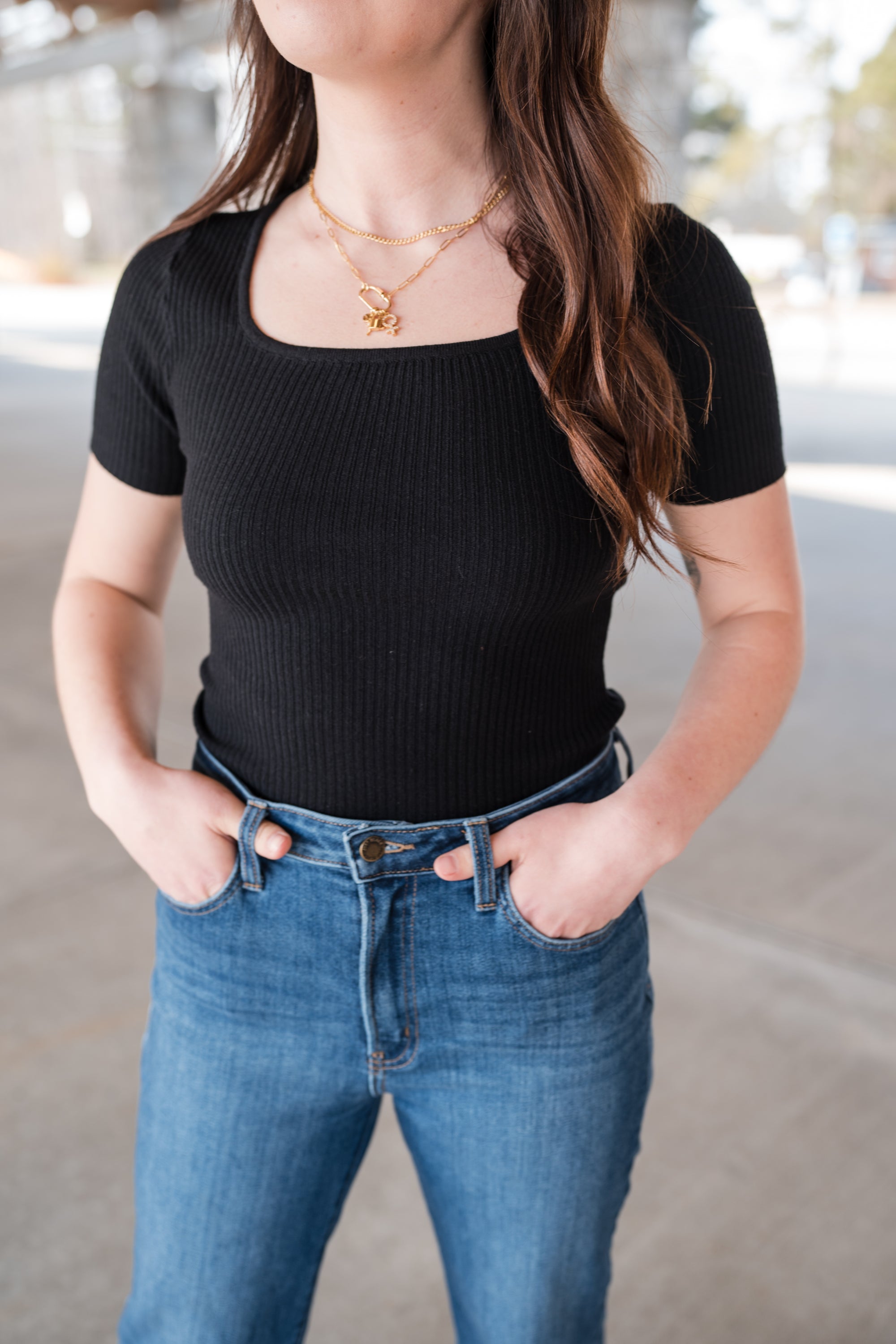 Square Neck Everyday Short Sleeve in Black