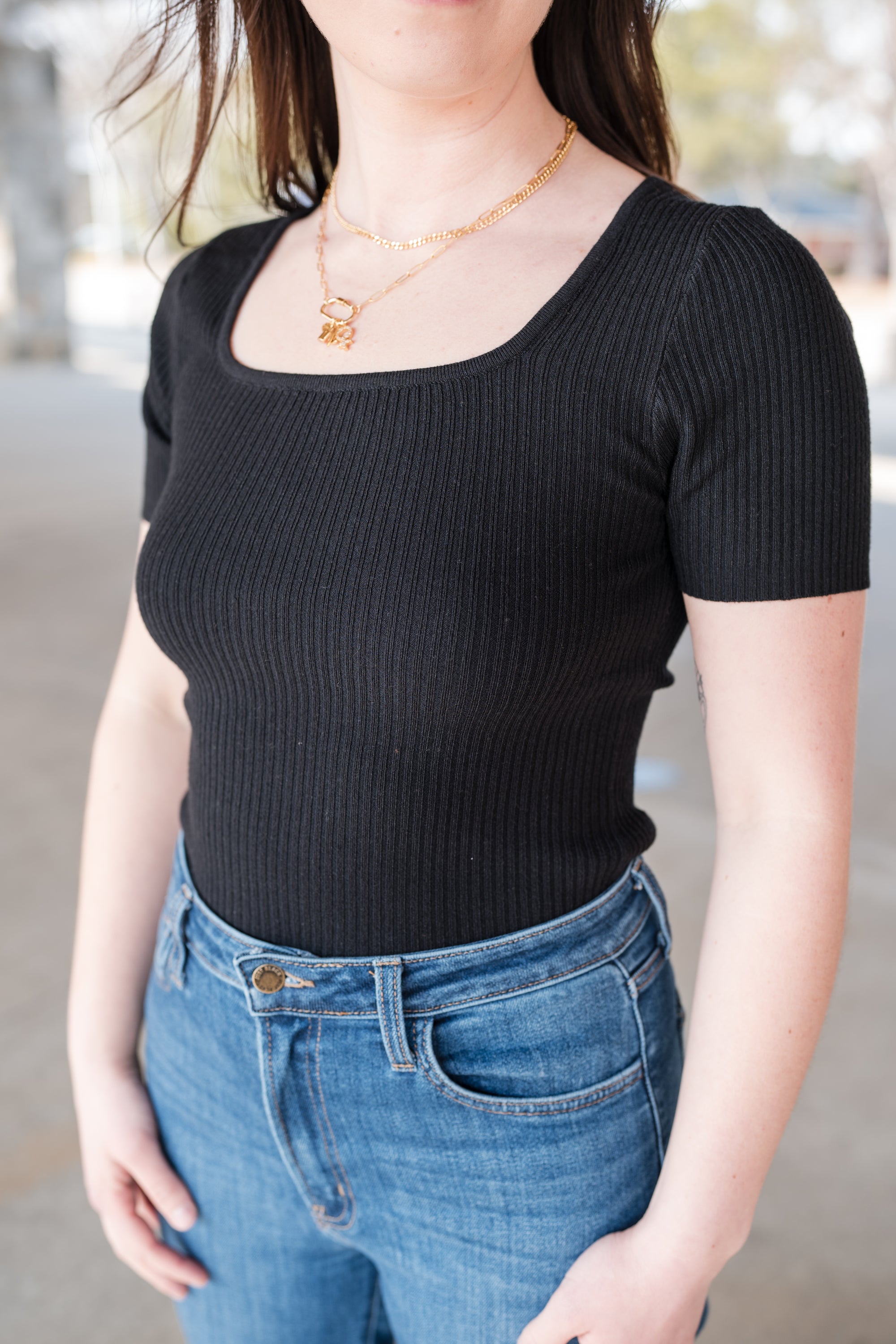 Square Neck Everyday Short Sleeve in Black