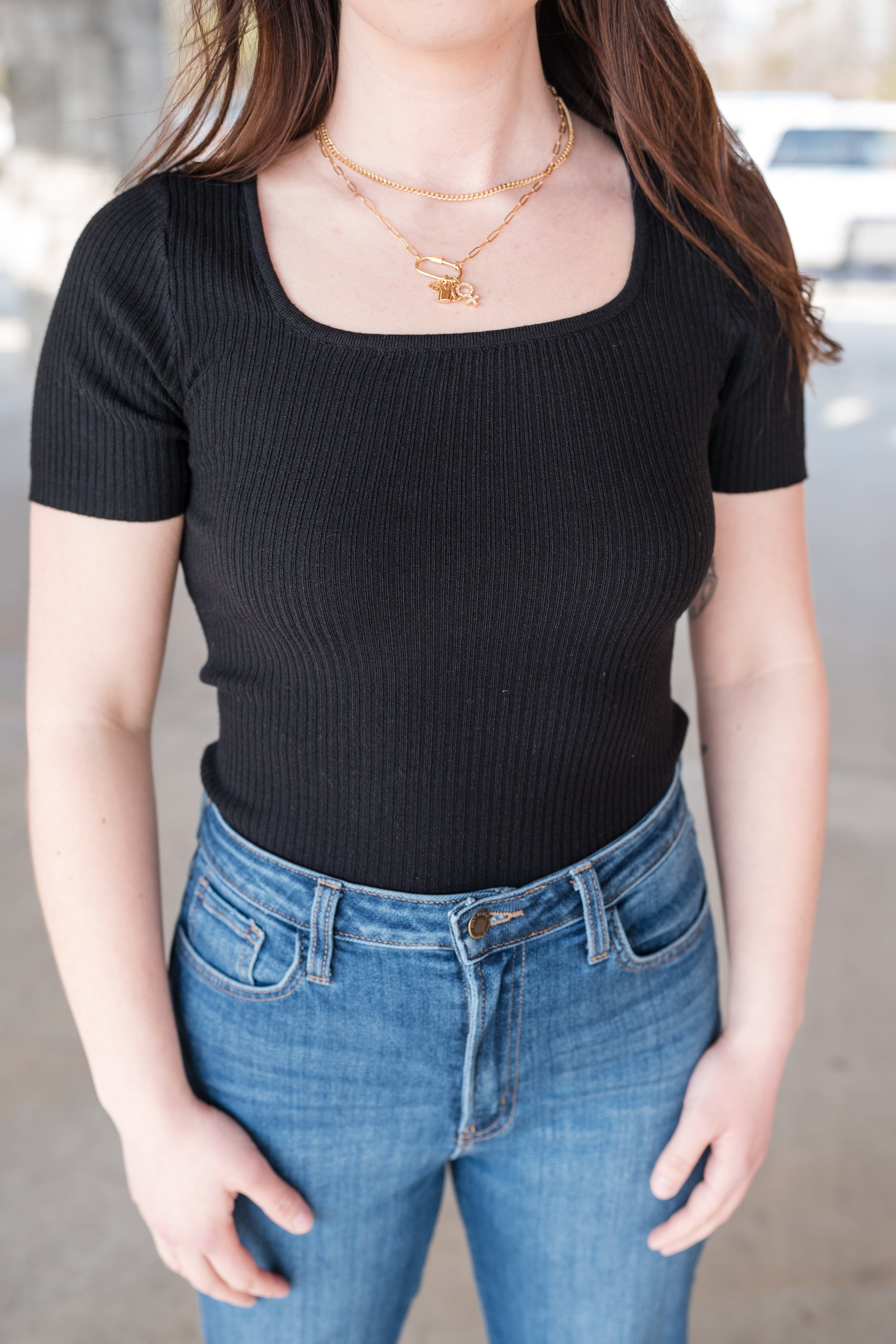 Square Neck Everyday Short Sleeve in Black