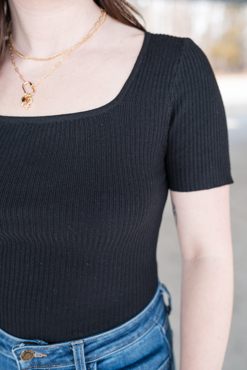 Square Neck Everyday Short Sleeve in Black