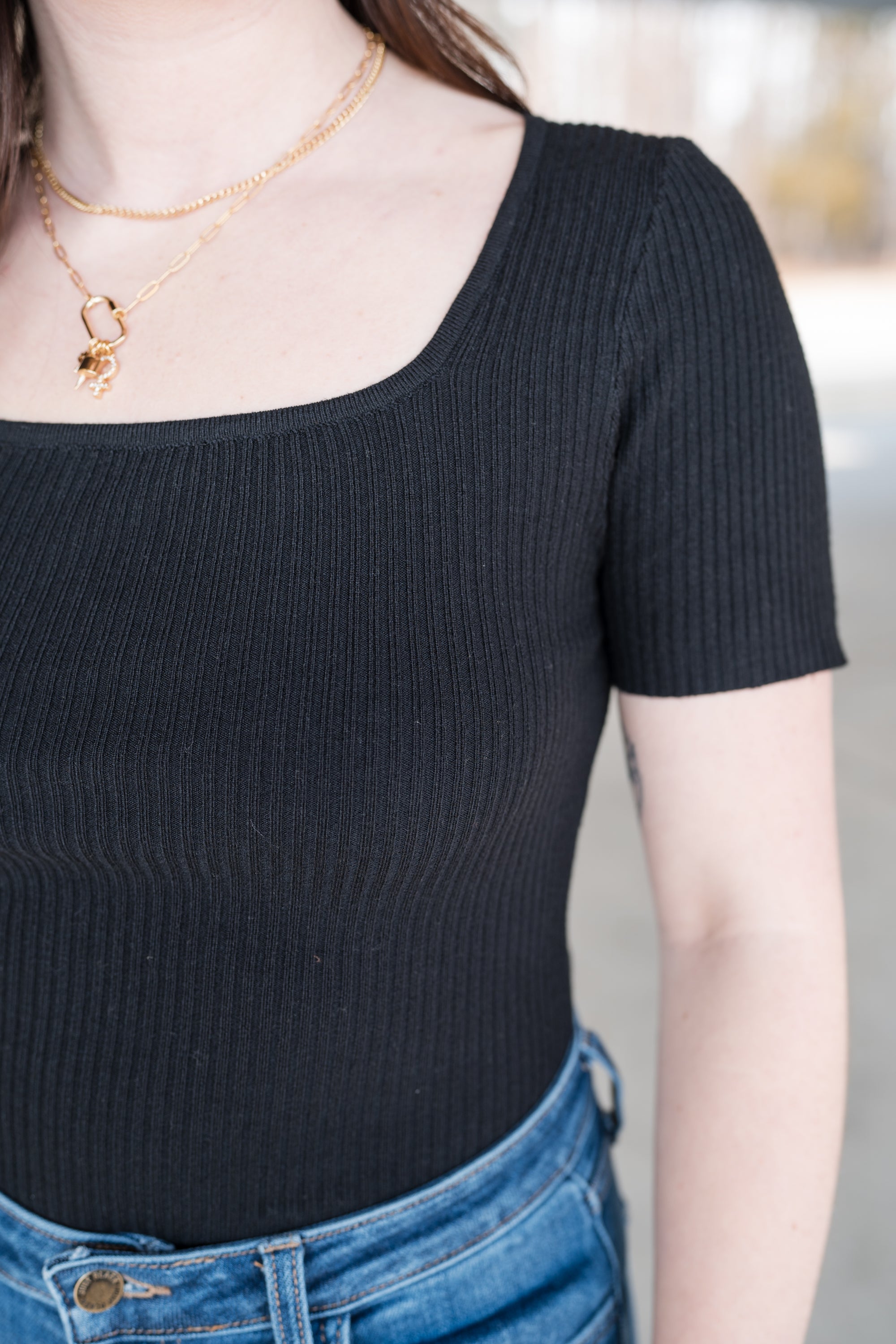 Square Neck Everyday Short Sleeve in Black