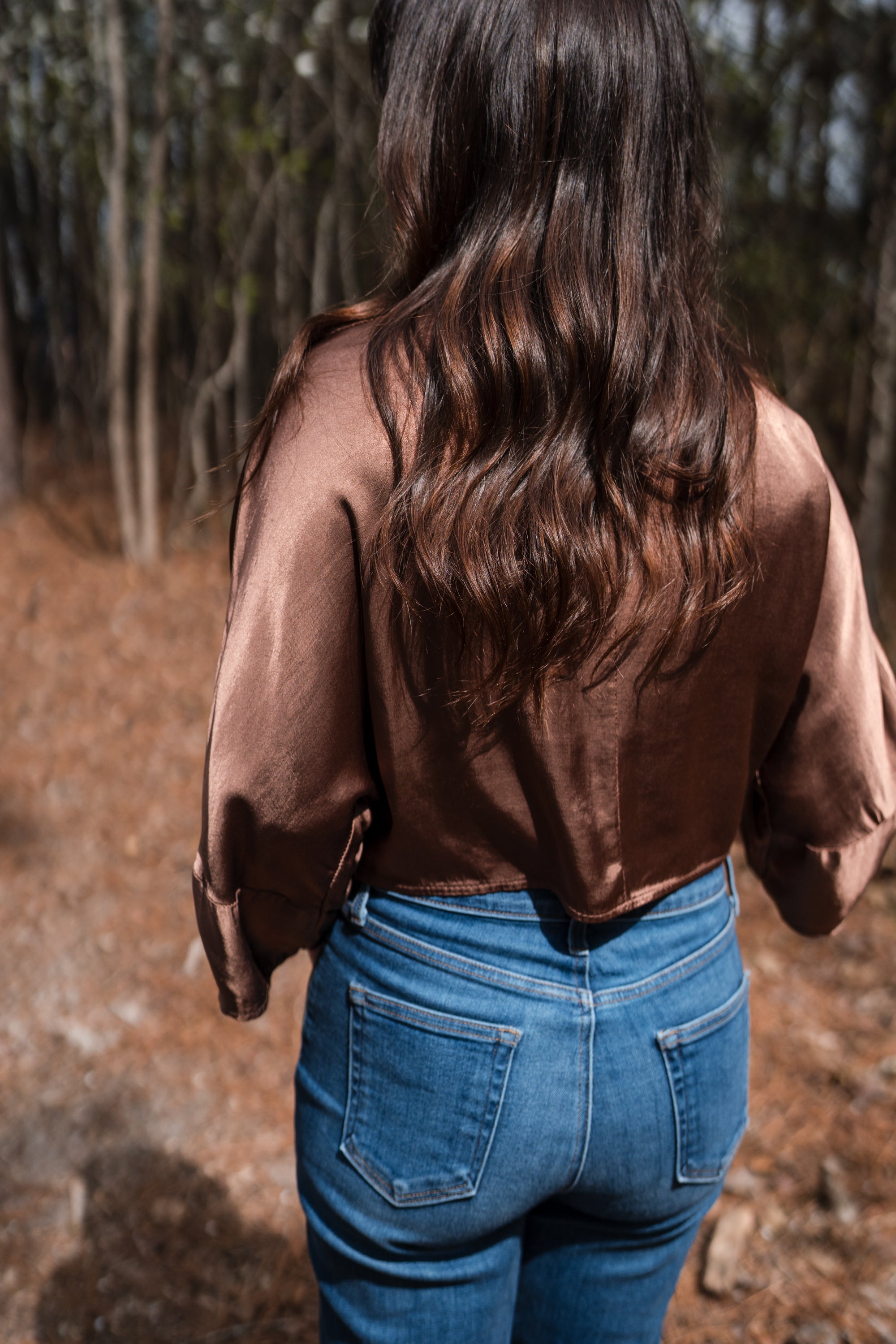 Front Knot Cropped Blouse in Chocolate