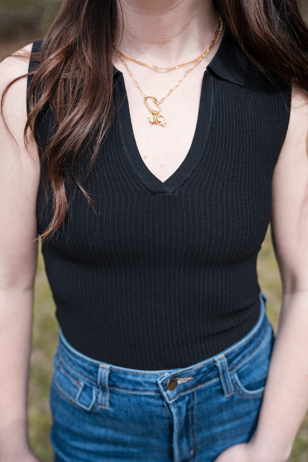 Collared Tank Top in Black