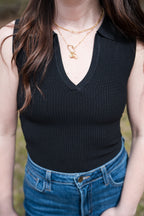 Collared Tank Top in Black