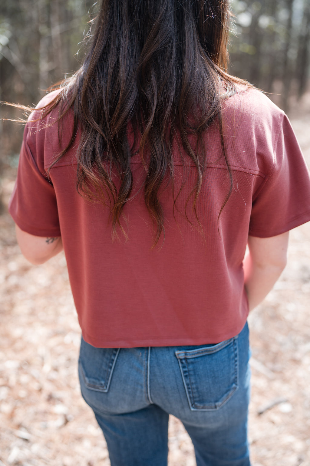 Tie-front Cropped Top in Brick Red