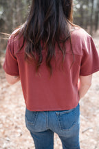 Tie-front Cropped Top in Brick Red