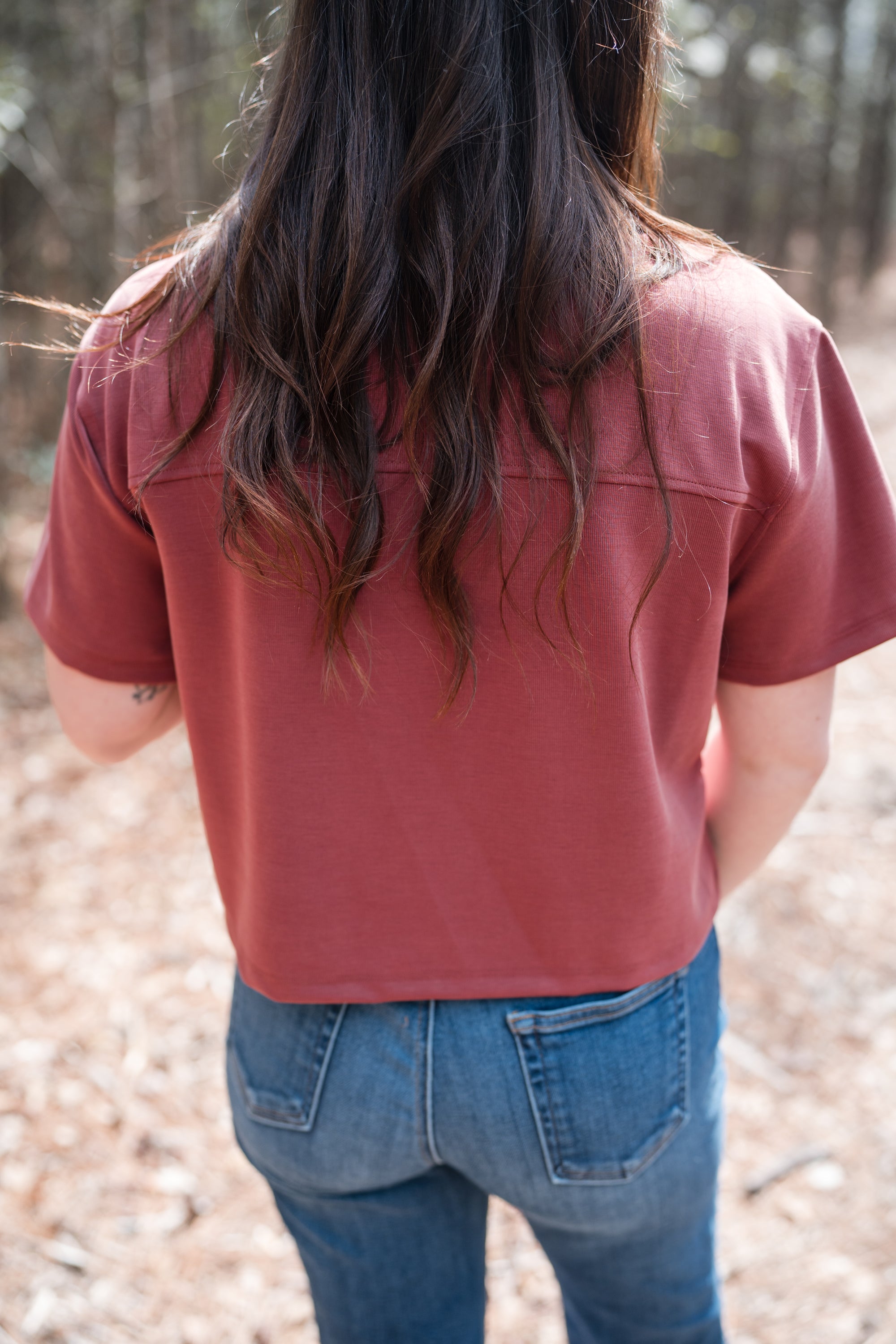 Tie-front Cropped Top in Brick Red