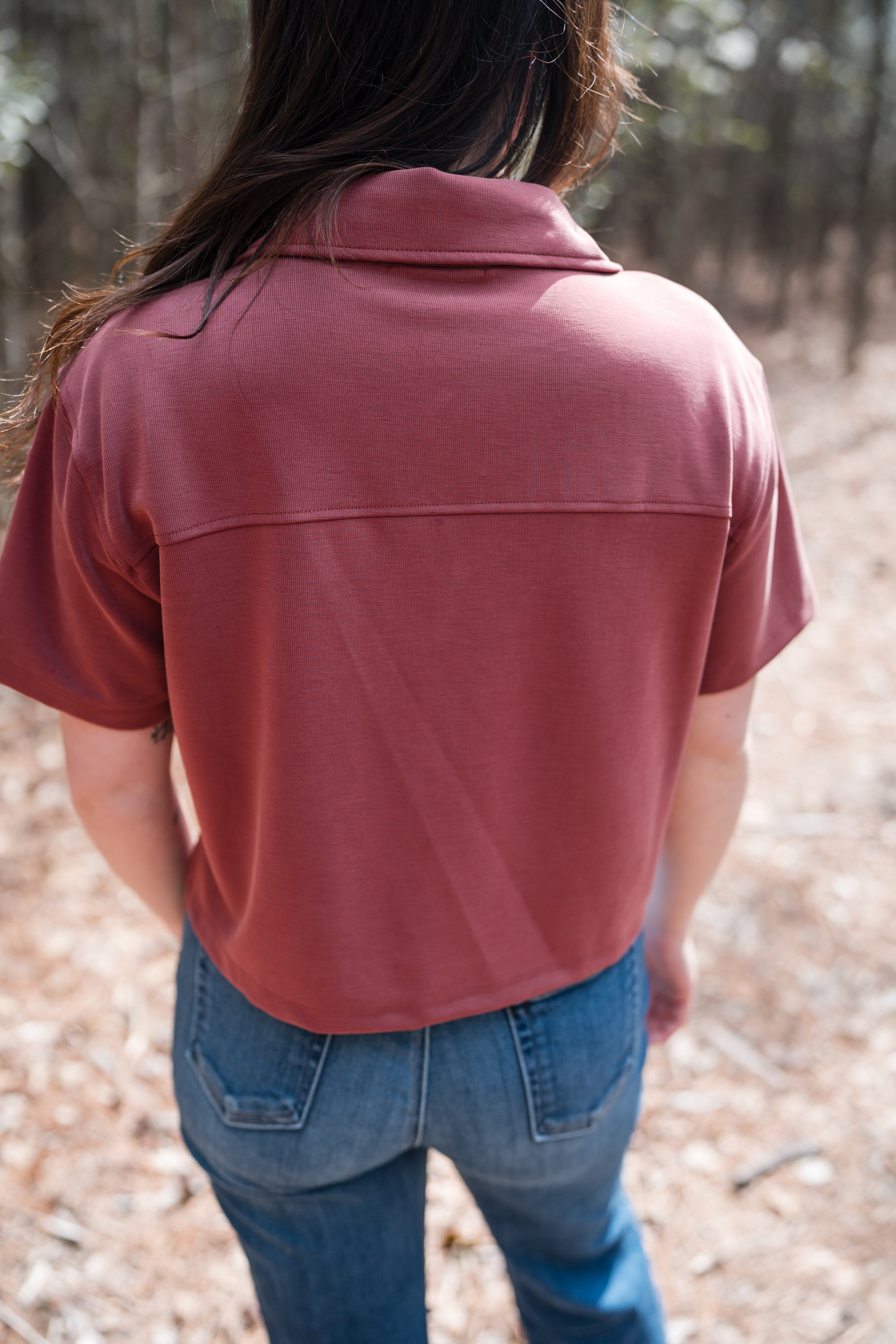 Tie-front Cropped Top in Brick Red