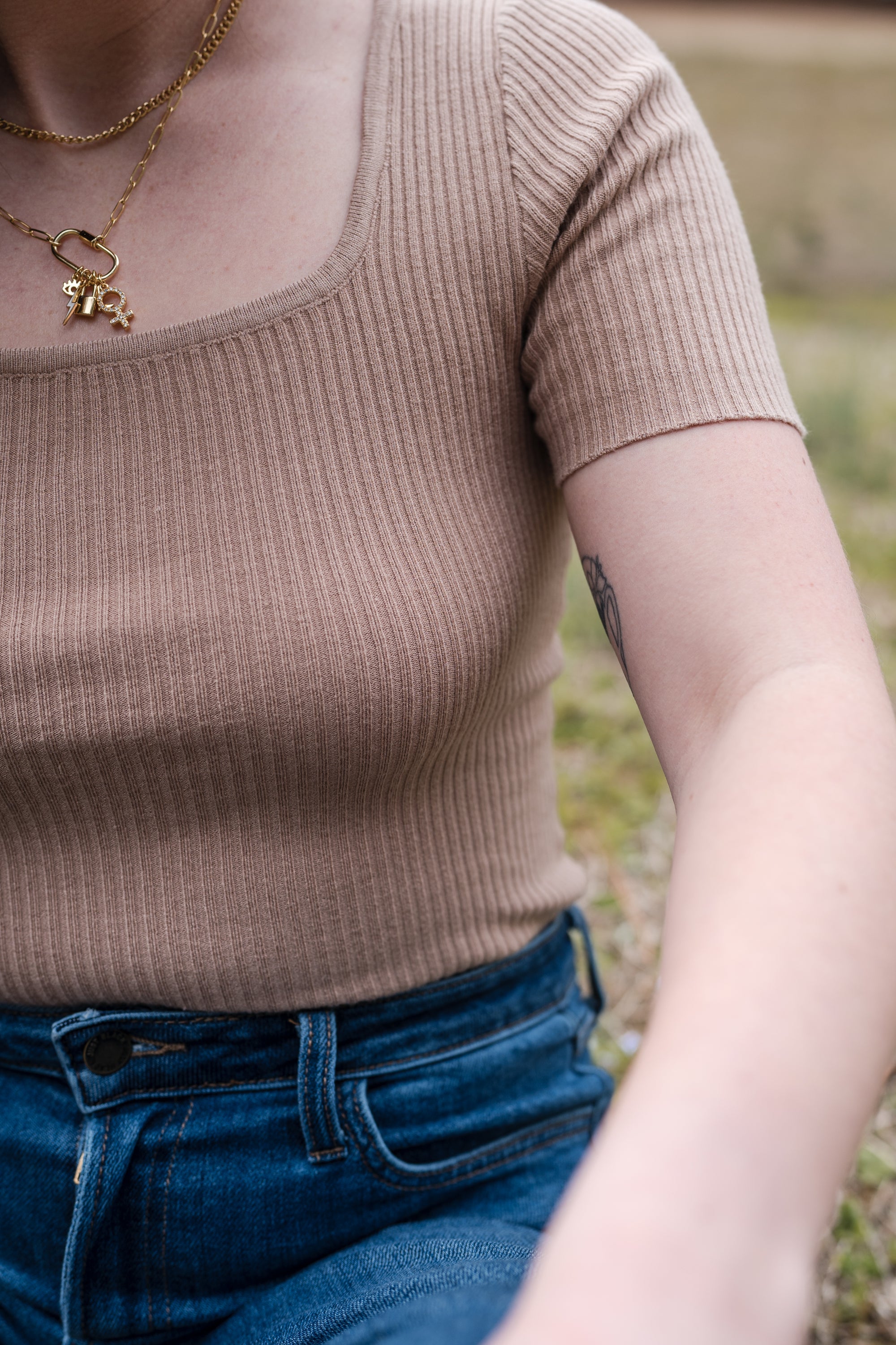 Square Neck Everyday Short Sleeve in Latte