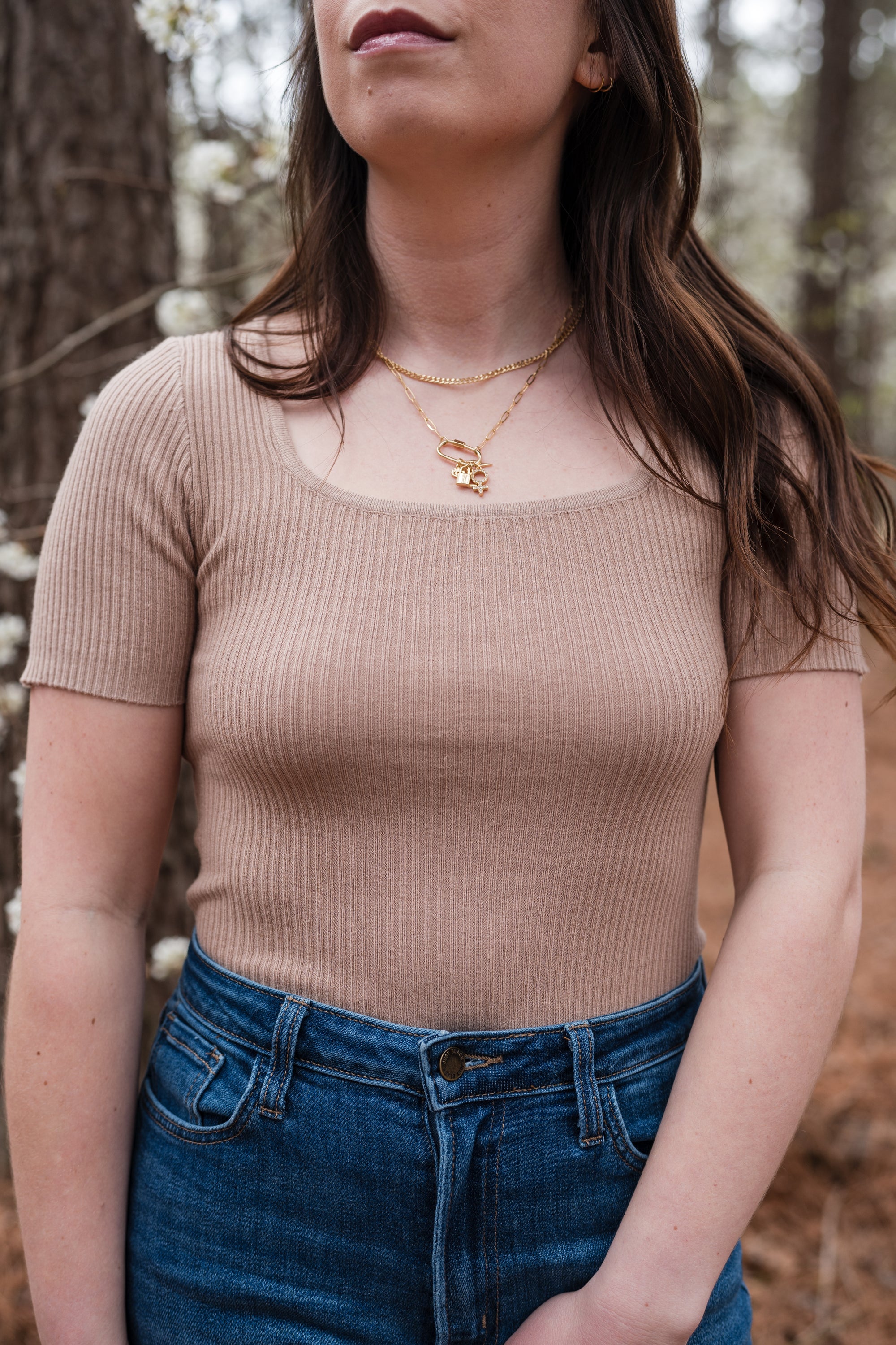 Square Neck Everyday Short Sleeve in Latte