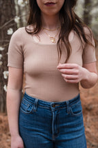 Square Neck Everyday Short Sleeve in Latte