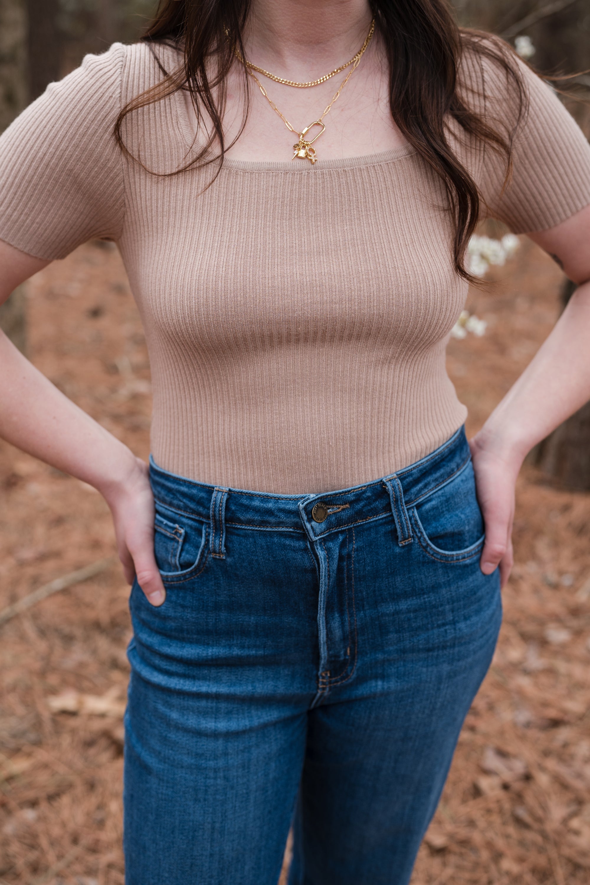 Square Neck Everyday Short Sleeve in Latte