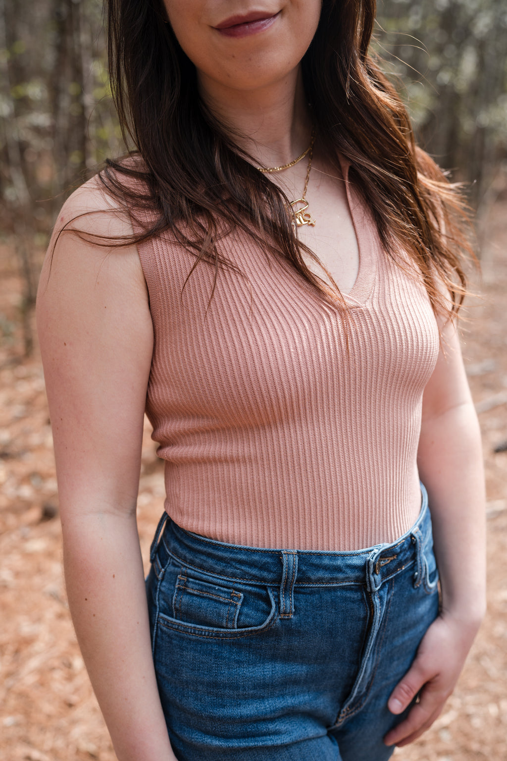 Collared Tank Top in Pale Mauve