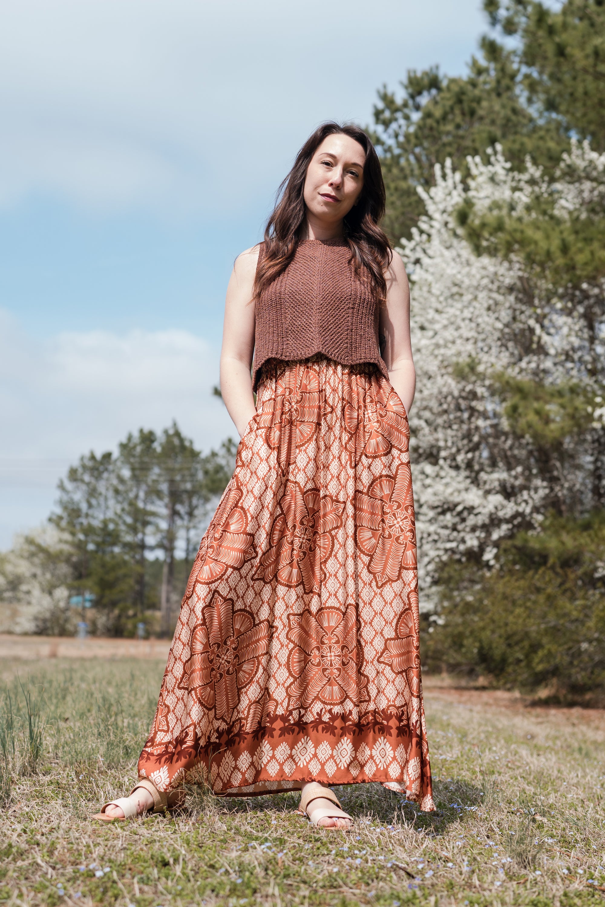 Patterned Maxi Skirt in Burnt Orange