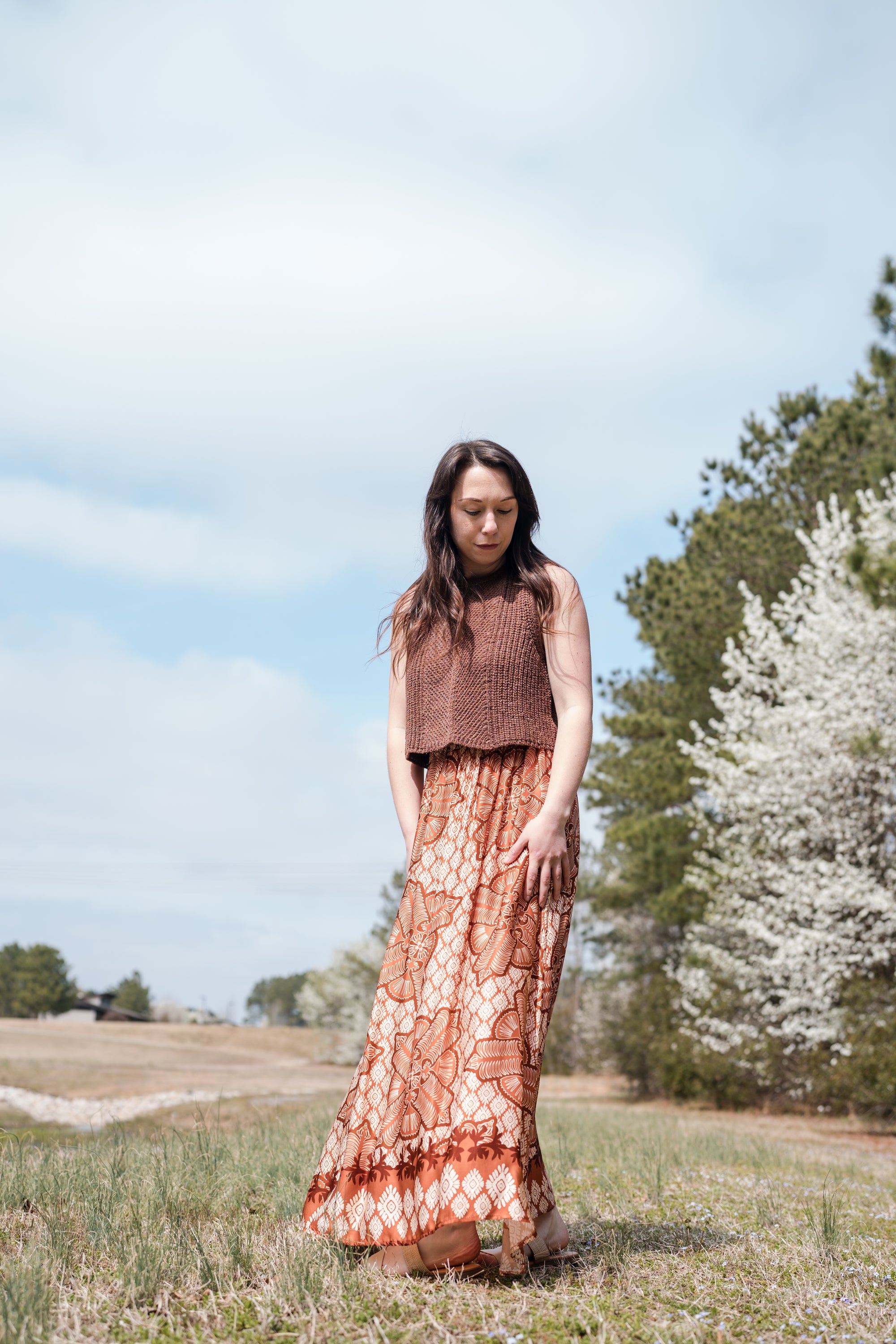 Patterned Maxi Skirt in Burnt Orange