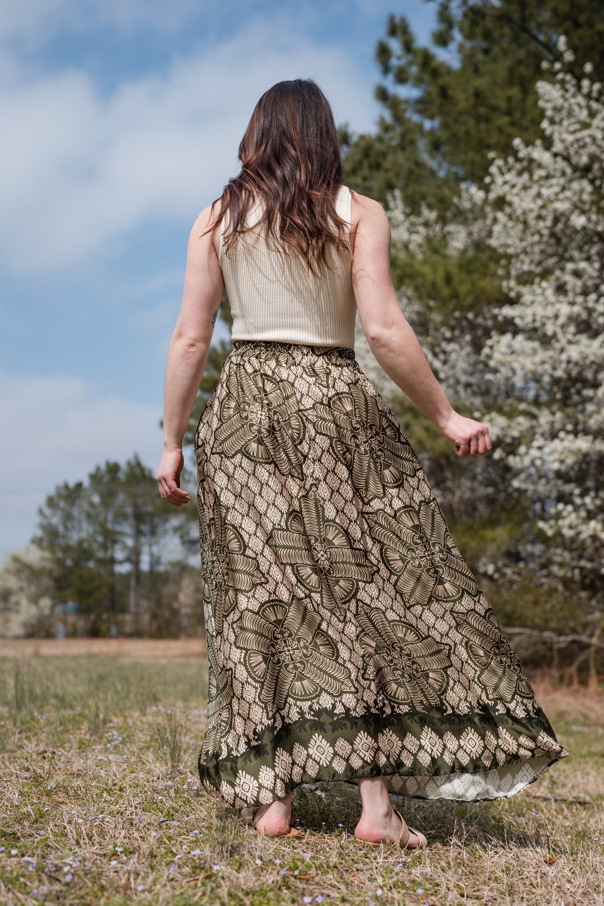 Patterned Maxi Skirt in Olive