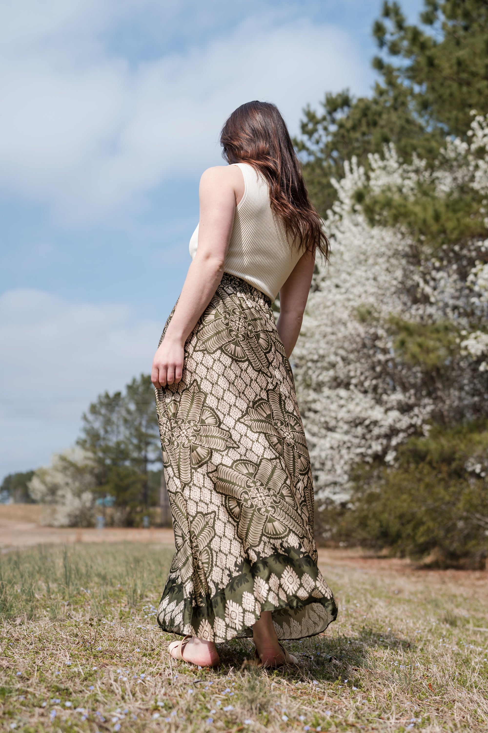 Patterned Maxi Skirt in Olive