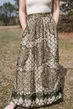 Patterned Maxi Skirt in Olive