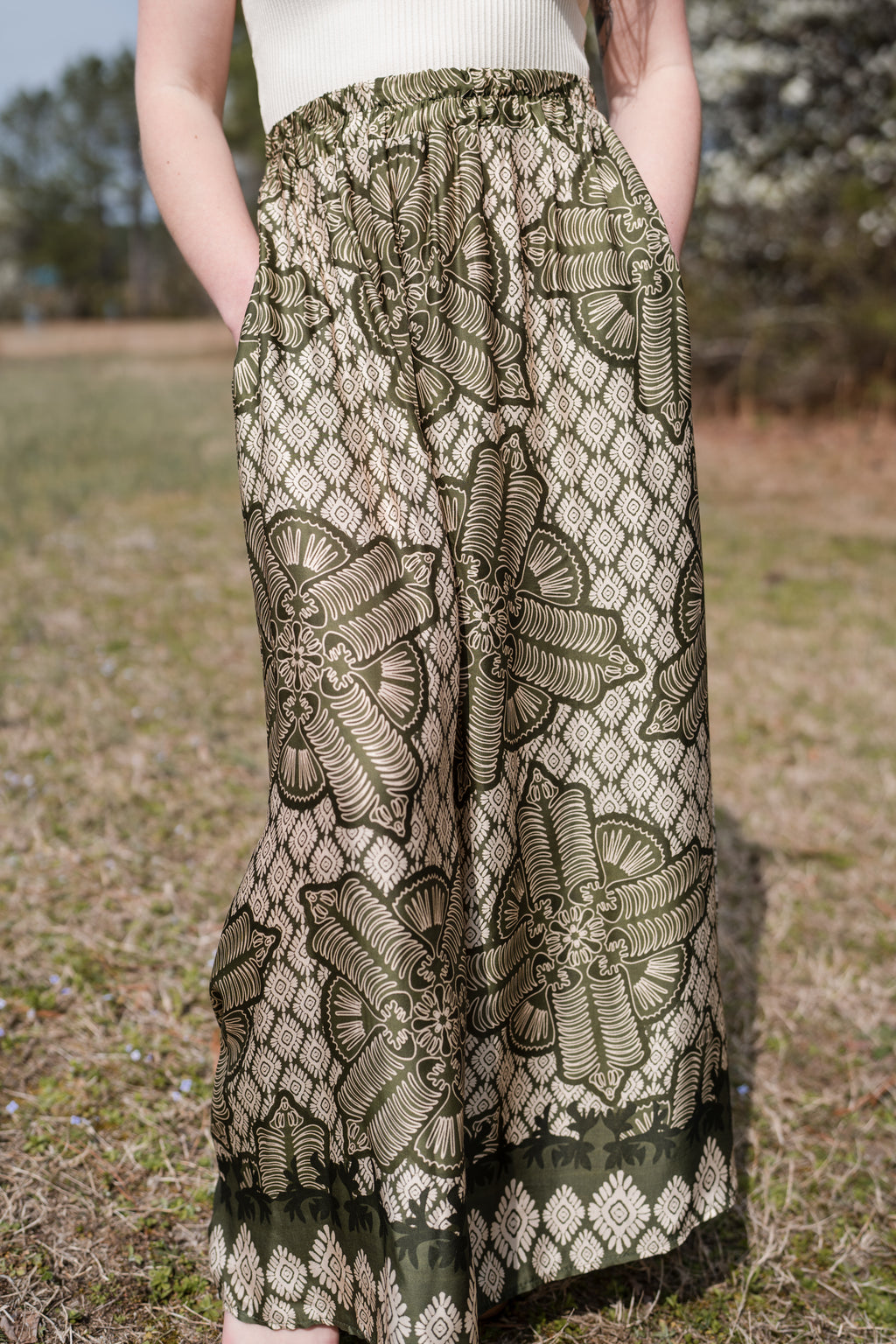 Patterned Maxi Skirt in Olive