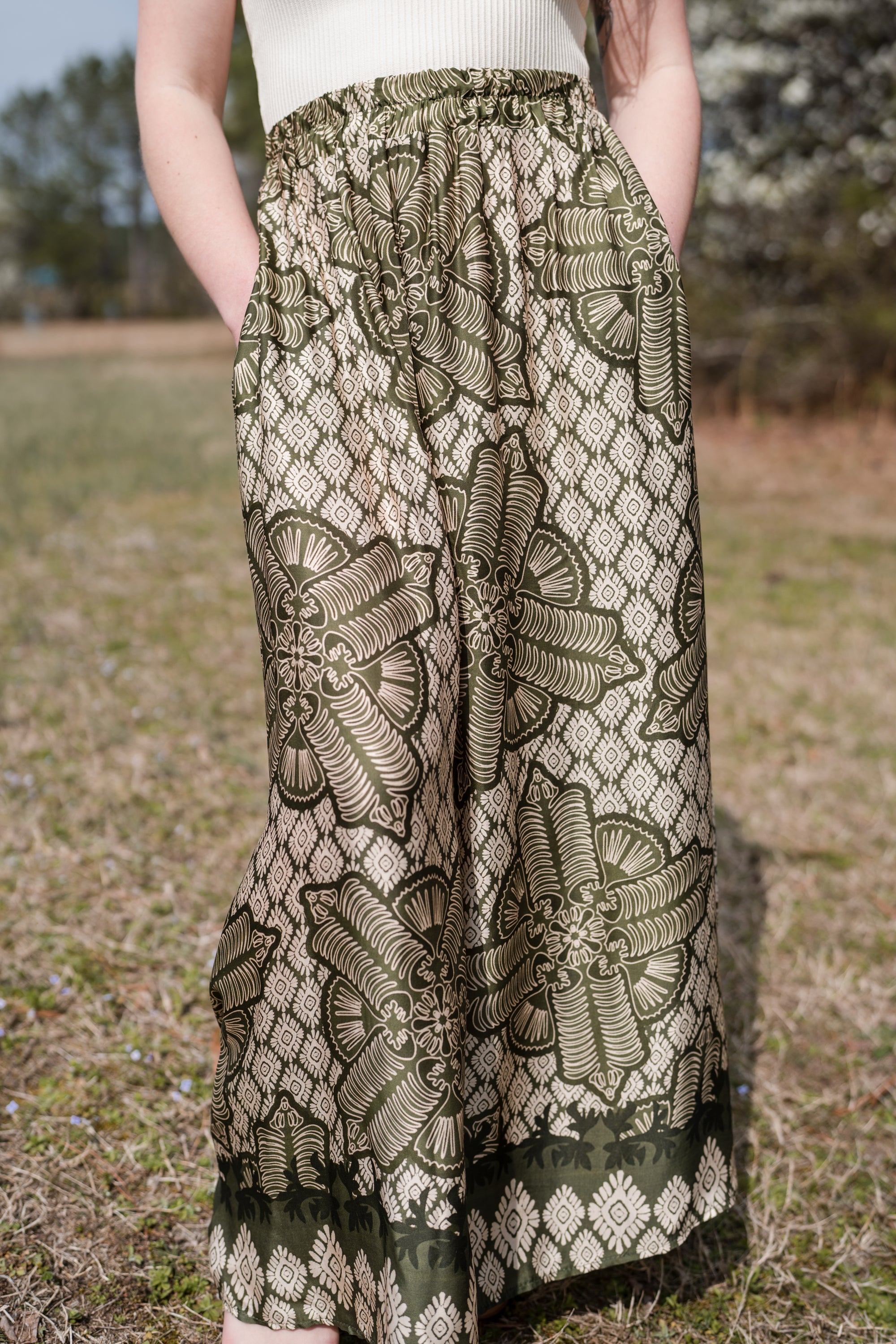 Patterned Maxi Skirt in Olive