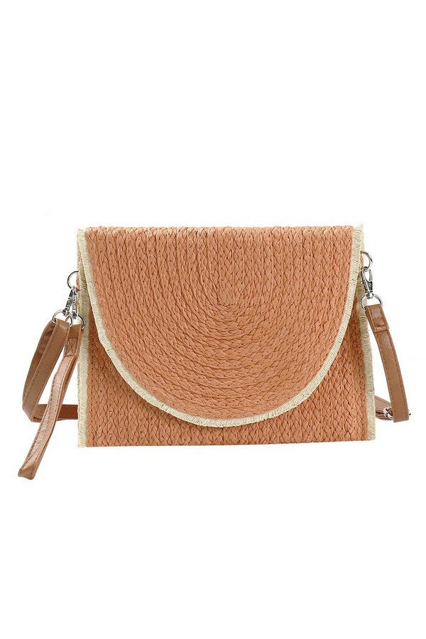 Straw Envelope Clutch W/ Crossbody Strap