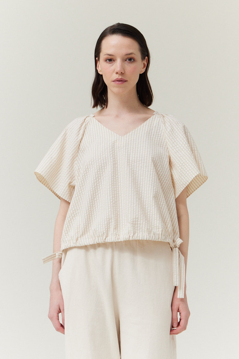 Striped Side Tie Short Sleeve Blouse